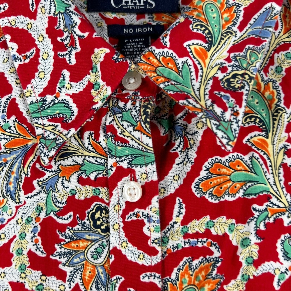 Chaps Petite Shirt Womens Large Red Paisley Long Sleeve No Iron Casual Comfort - Picture 7 of 12